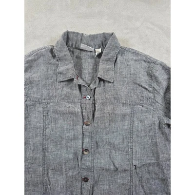 Camisa Top Blusa Diseño Chico's Para Mujer Talla 3 Gris Lino Abotonada Manga Larga Foto 1 de 4