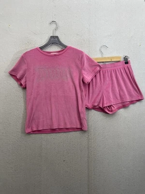 JUICY COUTURE  Pajama Set Women’s Large Pink Top And Shorts Velvet Rhinestones - Image 1 of 4