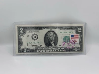 1976 $2 Two Dollar Bill Stamped With Postmark Bicentennial - Image 1 of 2
