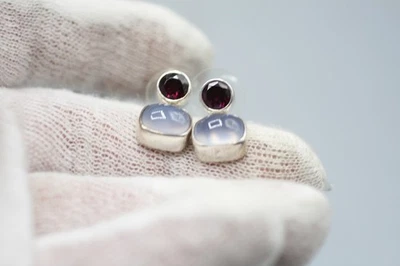 Pendientes colgantes vintage de plata de ley 925 con poste ACLEONI GRANATE S59 Foto 1 de 4