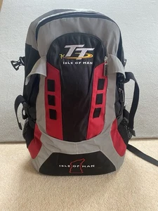 Official Isle of Man TT Backpack Rucksack Black Red Silver Moto Racing Logo - Picture 1 of 12