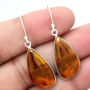 Pendientes de plata de ley 925 de sándalo natural joyería E-1001 - Imagen 1 de 5