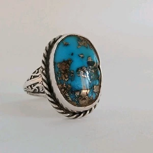 Exquisite Native American Turquoise Gent's Design Sterling Silver Ring Size 8.75 - Picture 1 of 21
