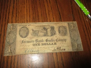 1841 $1 FARMERS BANK OF BUCKS COUNTY - BRISTOL PA. DOBLE CORTE TRANSVERSAL CANCELADO - Imagen 1 de 3