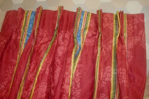 Cortinas plisadas a rayas damasco rojas forradas personalizadas One Pr 2 piezas 95" lg - Imagen 1 de 9