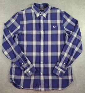 Fred Perry Mens Marl Winter Plaid Shirt Medium Cotton Blue Party Smart Casual - Picture 1 of 15