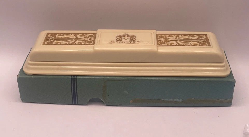Vintage Hamilton 8 3/8” Long Celluloid Watch Presentation Box Case W/Blue Velvet - Image 1 of 4