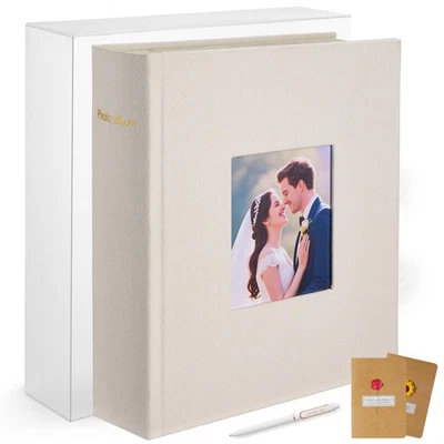 Álbum de fotos 4x6 200 bolsillos reforzados con espacio de escritura, lino sin ácido foto... Foto 1 de 4