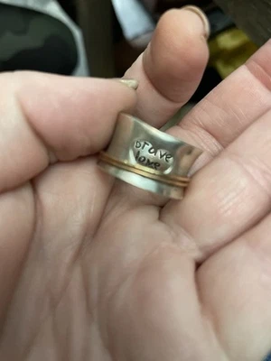 Sterling Silver 14K Gold Spinner Ring Brave Love Heart Cutout Artisan Band - Image 1 of 4