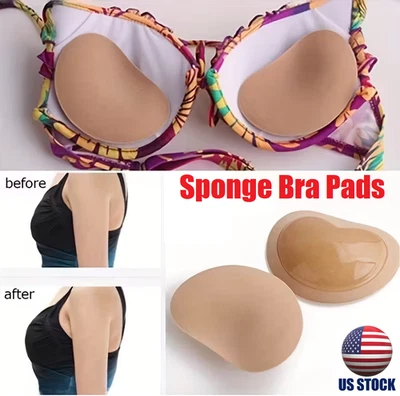 1/2 Pair Reusable Women'S Push Up Invisible Sponge Bra Pads for Bikinis, Yoga - Image 1 of 4