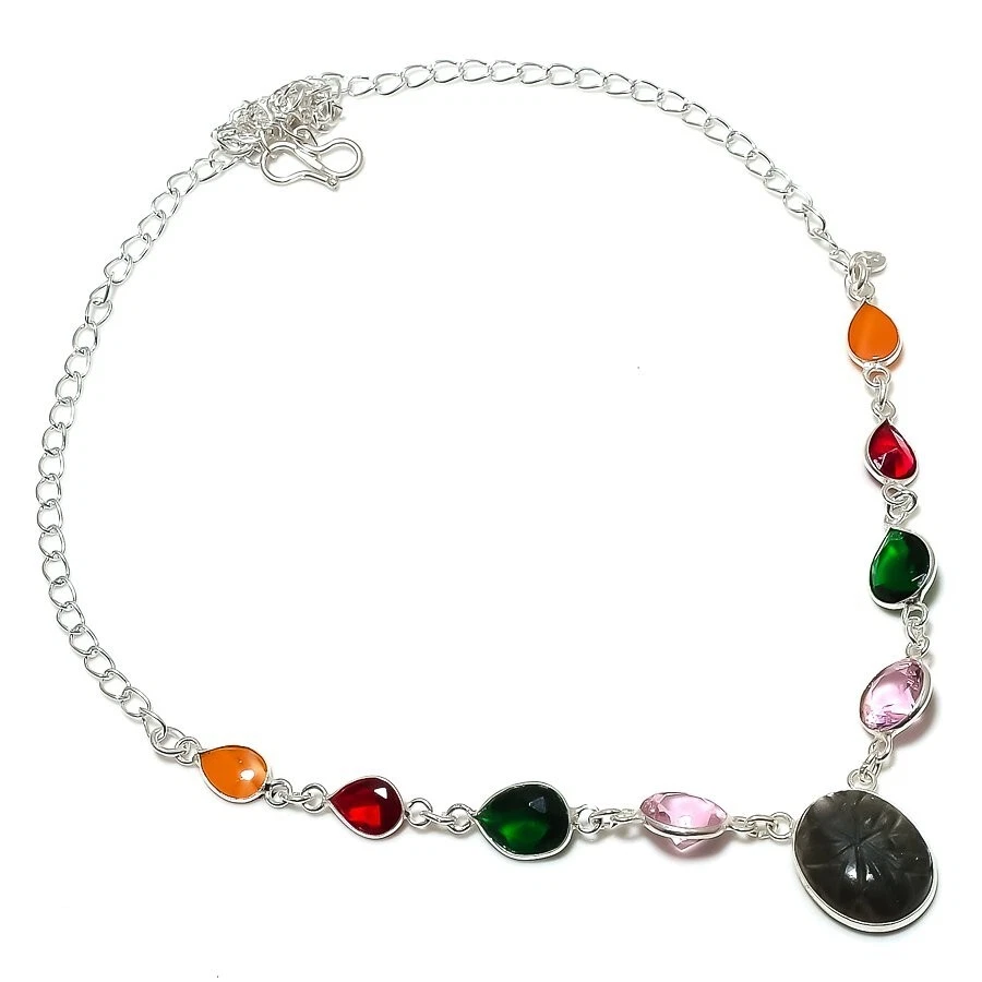 Collar de joyería de plata de ley 925 con piedras preciosas de labradorita natural tamaño 18" Foto 1 de 1