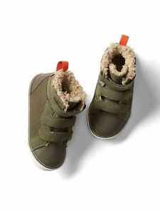 GAP Baby Toddler Boy Size 8 Olive Green Sherpa-Lined Hi-Top Sneakers Shoes Boots