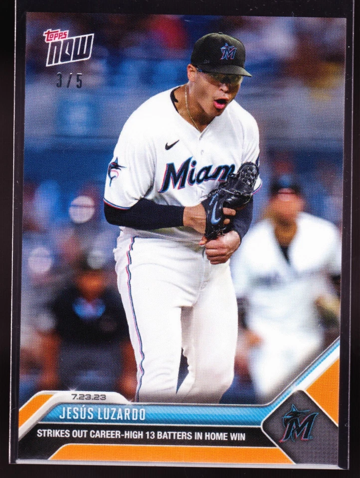 Jesus Luzardo Miami Marlins Strikes Out 13 Rockies 2023 Topps Now #606 ORANGE /5 - Image 1 of 2