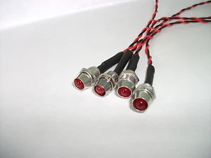 4 LED 6V ROSSO BRILLANTE (5mm) CON LUNETTA CROMATA - Foto 1 di 1