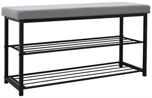 Schuhregal 96x32,5x51cm Schuhbank Offener Schuhschrank Schuh Regal Sitzbank Grau - Bild 1 von 8