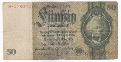 Alemania, 50 Reichsmark, 1933, P182, en estado bastante bueno+ Foto 1 de 2