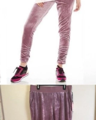NEW Juicy Couture Womens Crushed Velvet Tux Stripe Purple Leggings Pants L 12 14 - Image 1 of 4