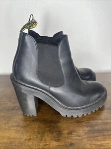 Dr. Martens Hurston Schwarz Leder Blockabsatz Chelsea Chunky Stiefel Gothic Damen 7 - Bild 1 von 7