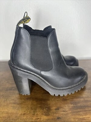 Botas gruesas Chelsea Dr Martens Hurston de cuero negro tacón ancho góticas para mujer 7 Foto 1 de 4