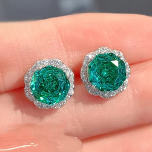 New 8mm Octagon Rose Cut Paraiba Green Citrine Gems Silver Women Stud Earring - Picture 1 of 6