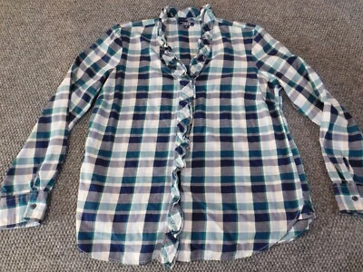 Izod Womens Blouse Medium blue plaid button up classic top casual - Image 1 of 4