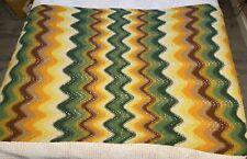 Gorgeous Vintage Afghan Knit Blanket 40 X 70 Curvy Chevron Multicolored 70’s?
