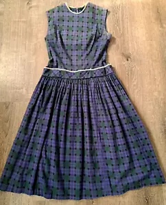 Vintage 50’s Blue Green Plaid Picnic Dress Pinup Rockabilly Sz M - Picture 1 of 11