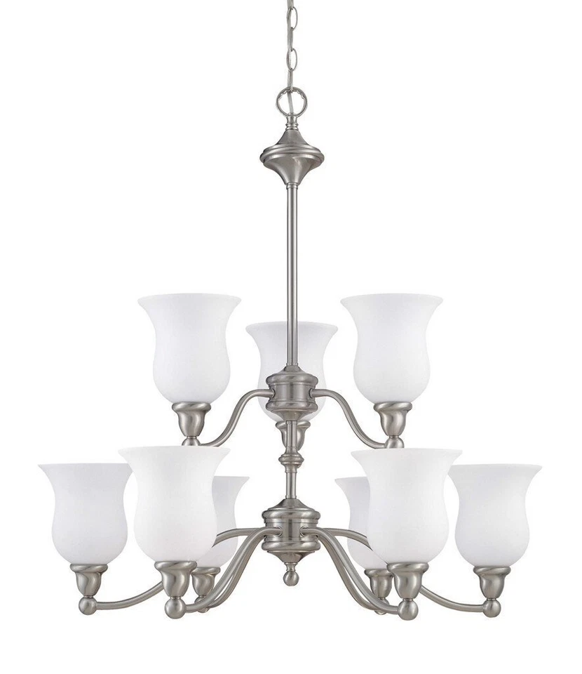 Brushed Nickel 9 Light LED Energy Star Chandelier With Satin White Glass $790 - Image 1 of 1