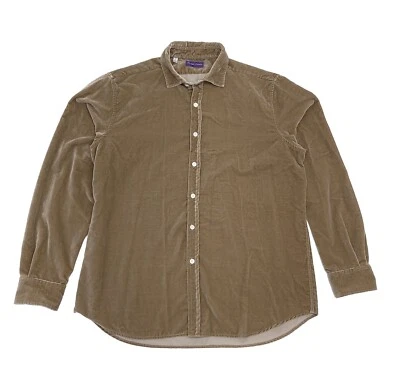 Vintage Purple Label Ralph Lauren Mens Velvet Shirt XL Tan-Brown Color Soft READ - Image 1 of 4