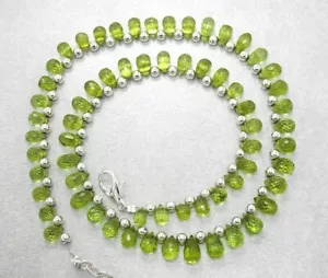 AAA++ Nature Peridot Faceted Teardrop Gemstone Silver Feld Beads Necklaces 18'' - Picture 1 of 15