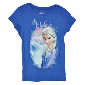 Disney Frozen Elsa Selfie Glitter Graphic Girls Kids Blue Tshirt Tee - Picture 1 of 1