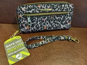 Travelon Polsino Frizione Zip-Around Poly Nero/Viola-Grigio Stampa RFID 8"w 4"t 1"d - Foto 1 di 24