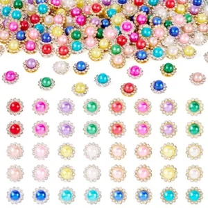 200Pcs Alloy Rhinestone Flower Cabochons with ABS Plastic Pearl Bead 11.5x8.5mm - Picture 1 of 9