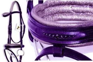 FSS NOVA Curve GREY CRYSTAL Bling METALLIC GUNMETAL Comfort Cavesson FINE Bridle - Picture 1 of 9
