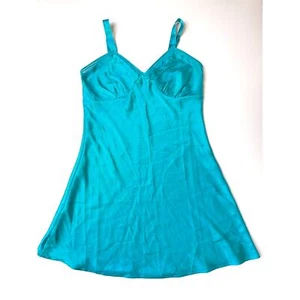 Mini Vestido sin Mangas Whispers Vintage Años 90 Azul Teal Satinado Tirantes Para Mujer Pequeño  - Imagen 1 de 9