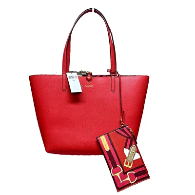 Bolsa tote Ralph Lauren reversível FÉRIAS VERMELHA couro sintético com bolsa nova com etiquetas $195,00 - Imagem 1 de 4