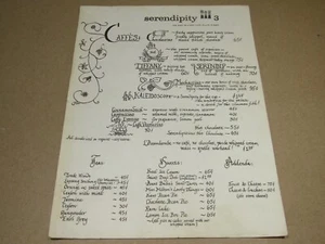 Vintage Menü Serendipity 3 NY New York East 58 Caffes Tiffany Serendip - Bild 1 von 3