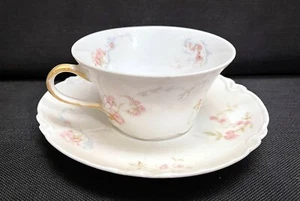 Pink Rose w Blue Scroll/Garland Haviland Limoges France Schleiger Cup and Saucer - Picture 1 of 5