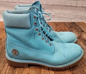 Timberland Leather Suede Boots Turquoise Blue A1JM5 Mens 9.5M GUC! RARE - Picture 1 of 12