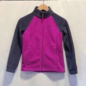 Columbia Fleece Jacket Youth Girls M Fuchsia Full Zip Long Sleeve Zip Pockets - Picture 1 of 8