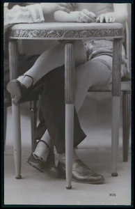 French risque near nude woman legs under table original old 1920s photo postcard - Picture 1 of 2