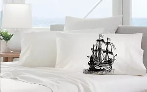 Funda de almohada One Clipper Ship tamaño queen funda de almohada de algodón decoración costera ropa de cama - Imagen 1 de 2