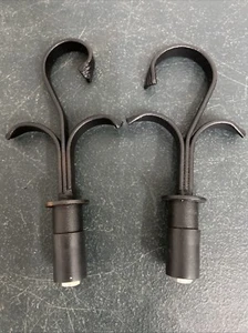 1920s Spanish Revival Pair Misatched Black Wrought Iron Curtain Rod Finials - Picture 1 of 5