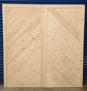Wooden Chevron Side hung Timber Pair of Heavy Duty FLB Garage Doors Softwood - Picture 1 of 5