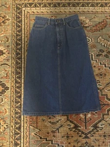 Vintage Calvin Klein A Line Jean Skirt Dark Wash Midi Pockets 80’s Womens 8 - Picture 1 of 12