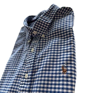 Camisa Ralph Lauren Para Hombre Talla XL Azul Cuadros Guinga Algodón Pesado Carne Poni LS - Imagen 1 de 10