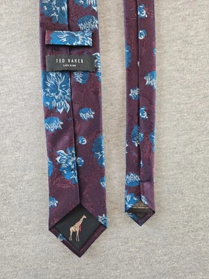 Ted Baker London Tie Mens Plum Floral AOP Woven 100% Silk 3" Skinny Necktie - Image 1 of 4