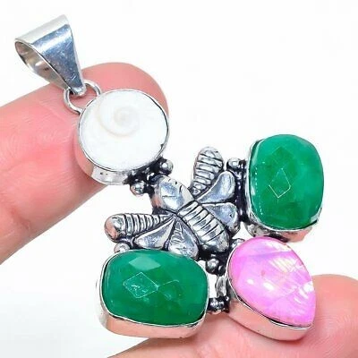 Skota Emerald(Simulated) Shiva Eye Gemstone Pendant 2.29" New Year Gift s812 - Image 1 of 3