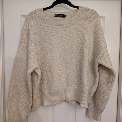 NUEVO CON ETIQUETAS NEW YORK & CO. Suéter Mujer Extra Grande XL Bronceado Cuello Redondo Dolman Acogedor Difuso Foto 1 de 4