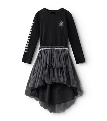 Nununu Girl Star Bright Tulle Mid Dress 12-14 Black Grey Whimsigoth Fairy Grunge - Image 1 of 4